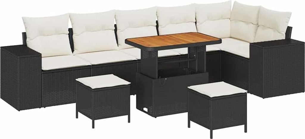 "2026 MODERNE" Gartensofa-set - elegantes Design - Sitzgruppe mit Sofa, Tisch - mit Kissen 9 pcs Schwarz Poly-Rattan - Terassenmöbel NeuMöbel778732