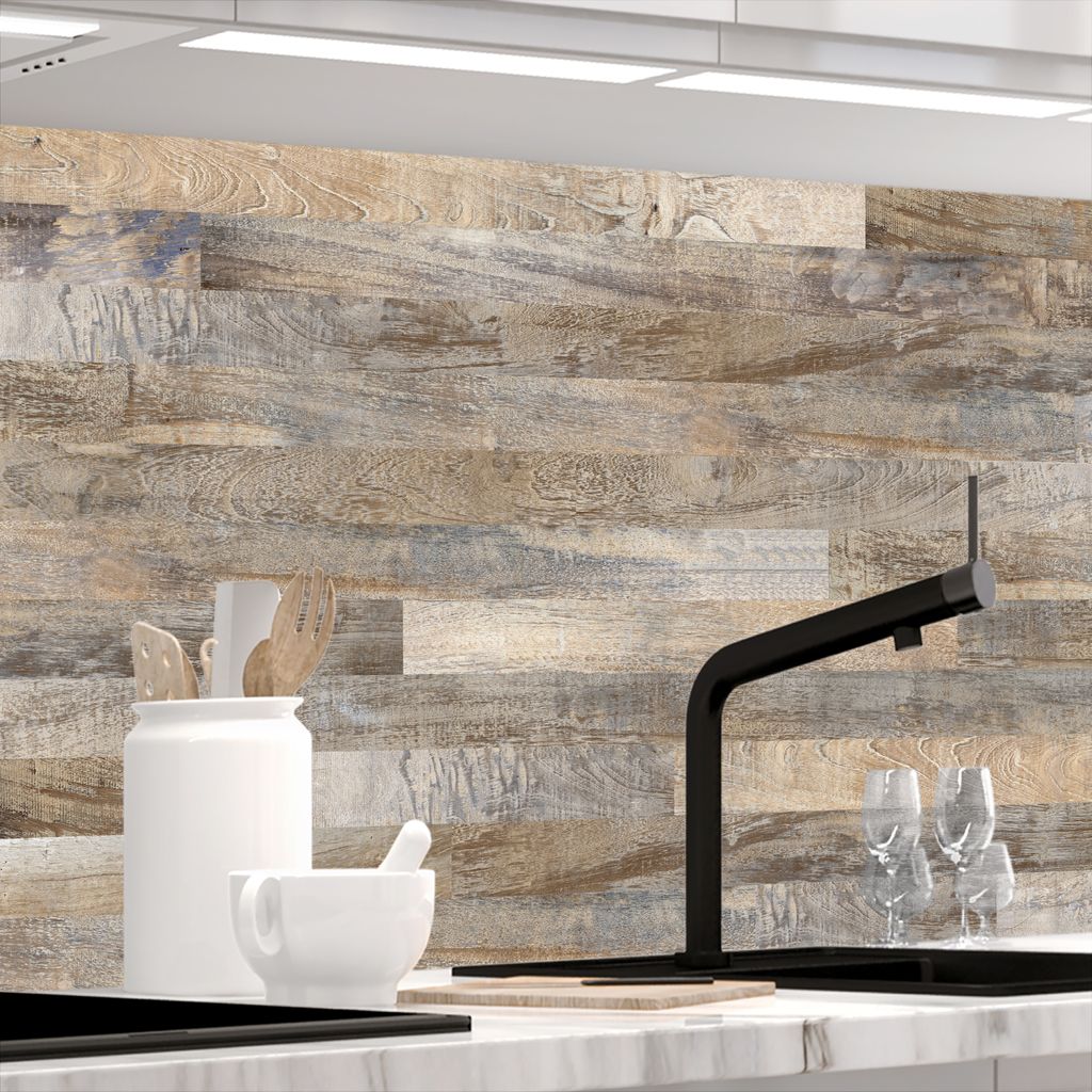 Küchenrückwand selbstklebend Matt-Optik - HOLZPLANKEN - 1.8mm, versteift, alle Untergründe, Hart PET Material, PREMIUM 60 x 400cm