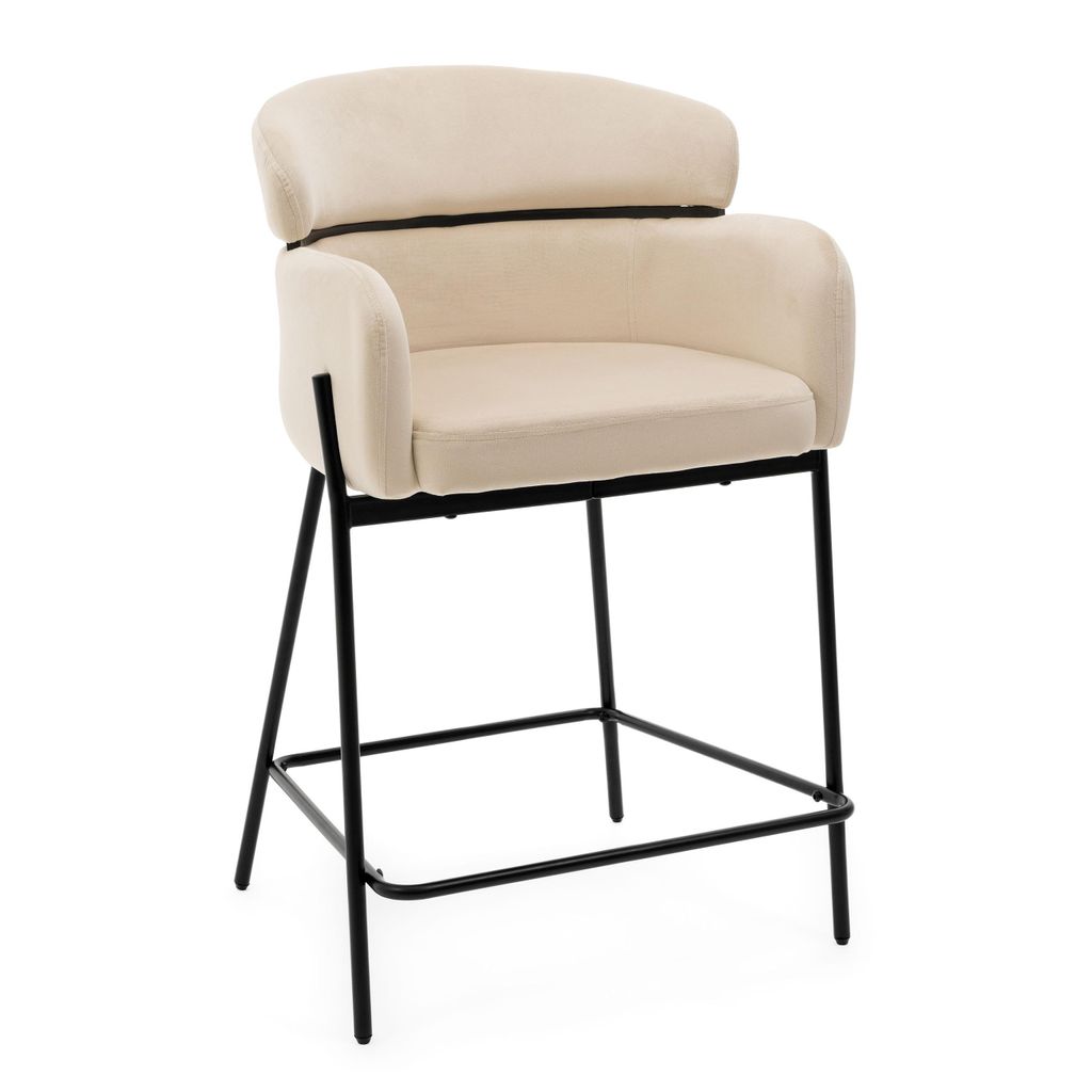 NEW HOME BOLZANO Hocker, gepolsterter Esszimmerhocker für ein glamouröses Wohnzimmer mit Armlehnen – Beige – moderne Samtmöbel