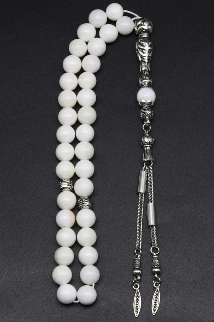 Chapelet de prière blanc 33 grains 8mm en nacre pour méditation quotidienne