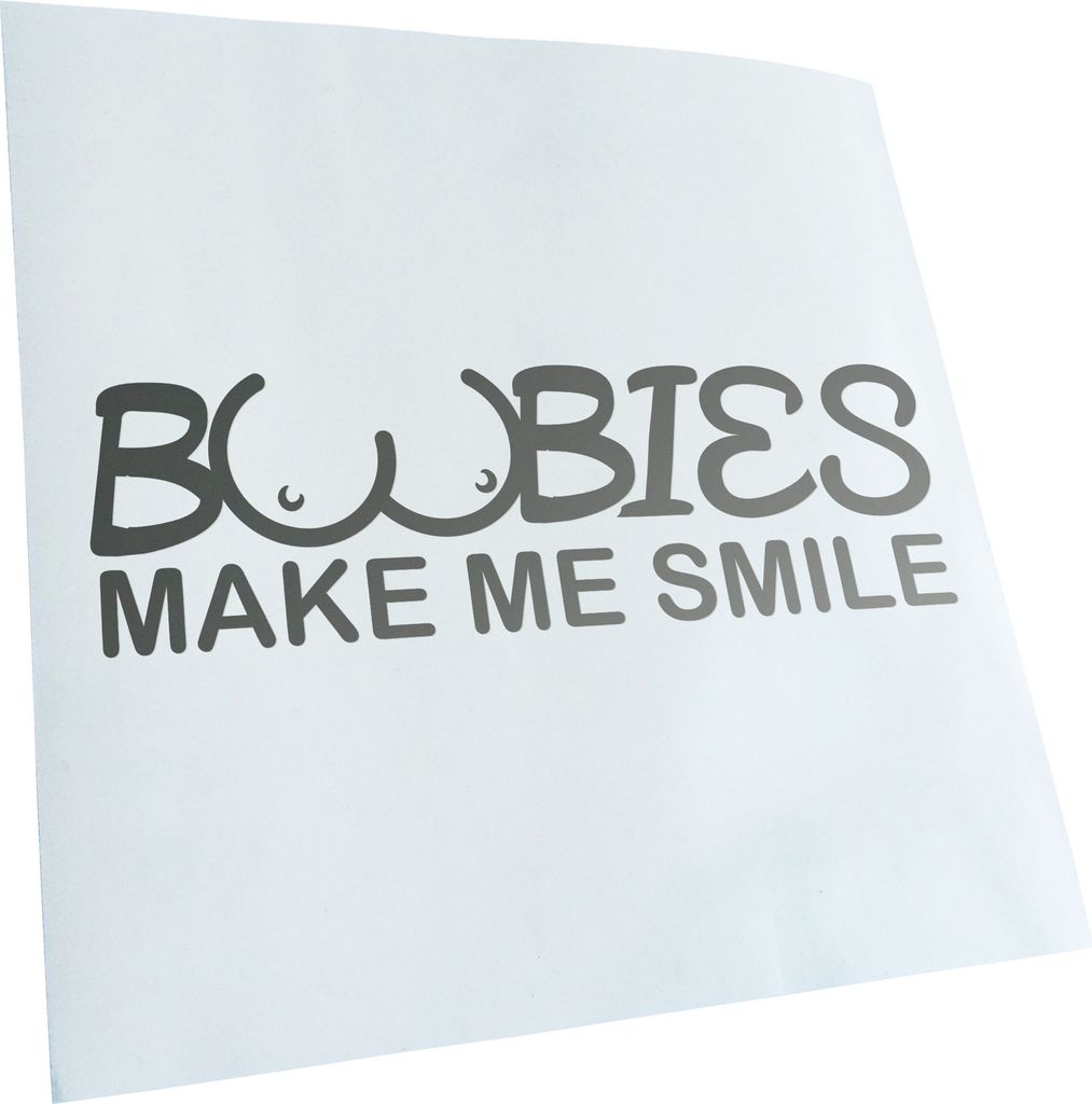 Kiwistar - Autoaufkleber - Silber - 30 x 10 cm - Boobies Make me Smile - Heckscheibenaufkleber - Aufkleber für Auto Kfz Fahrrad, LKW, Truck Mofa
