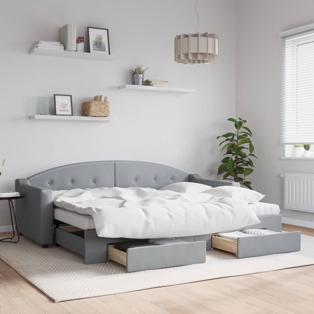 Maison Exclusive - Tagesbett Ausziehbar mit Schubladen Hellgrau 80x200 cm Stoff