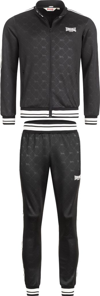 A black Lonsdale tracksuit is shown against a white background.