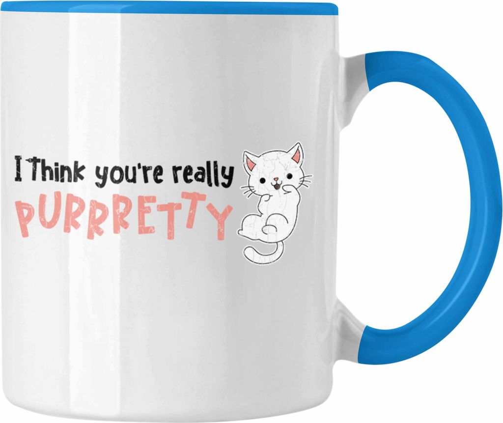Trendation - Valentinstag Tasse Geschenk für Ihn Sie Lustig Katzenbesitzer Geschenkidee Becher Freund Freundin Liebe Paare (Blau)