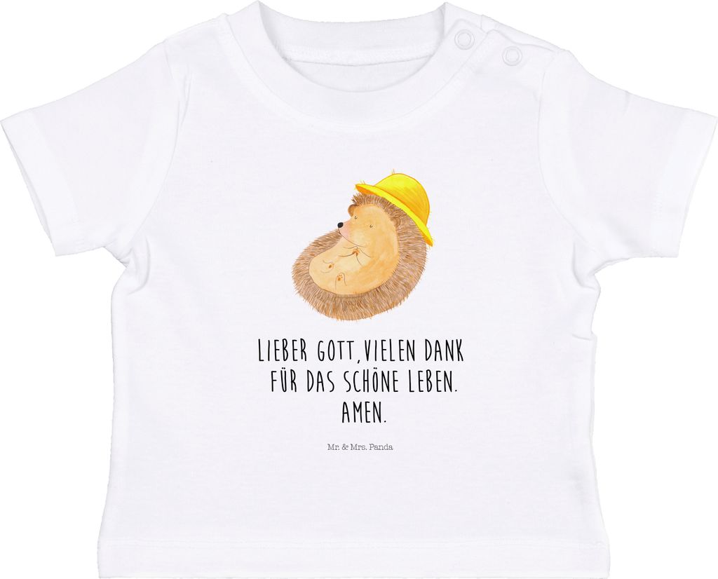 Mr. & Mrs. Panda Organic Baby Shirt Igel Beten 12. - 18. Monat - Weiß - Geschenk, T-Shirt, Lustige Sprüche, Dankbarkeit, Leben, Gott, Kinder Ober...