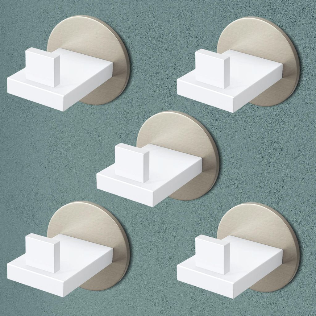 Mai & Mai Kleiderhaken 5 Stück Wandgarderobe Wandhaken aus Edelstahl Garderobenleiste Garderobenhaken 6cm Matt weiß + Nickel gebürstet Stalo-08