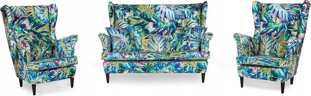 Family Meble Set aus Sofa + 2 Sessel Print 2-Sitzer Sofa Couch Zierpolsterung Freistehendes Lounge Sofa Bequem zum Entspannen Wohnzimmer Büro (M 120)
