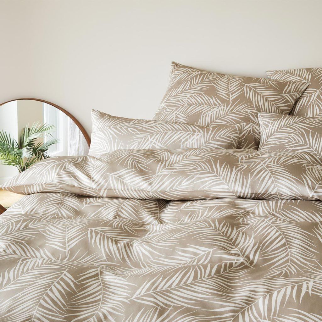 elegante Mako-Satin Kissenbezug einzeln Maison Leaves Farbe Natur Größe 80x80