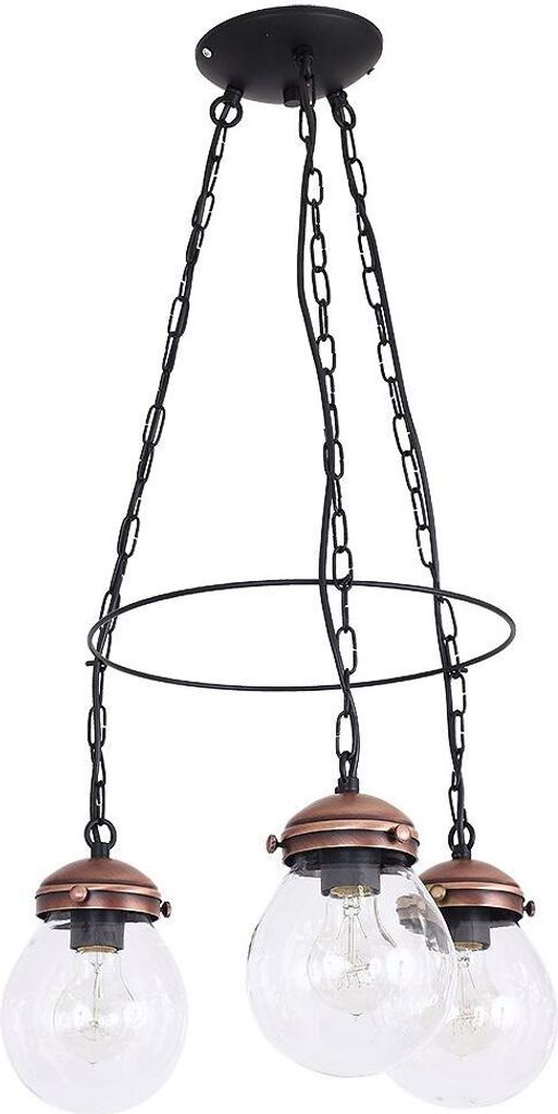 Pendelleuchte Vintage "Fuerte" Kupfer gebürstet Glas Metall 3-flammig Hängelampe Wohnzimmer Esstisch