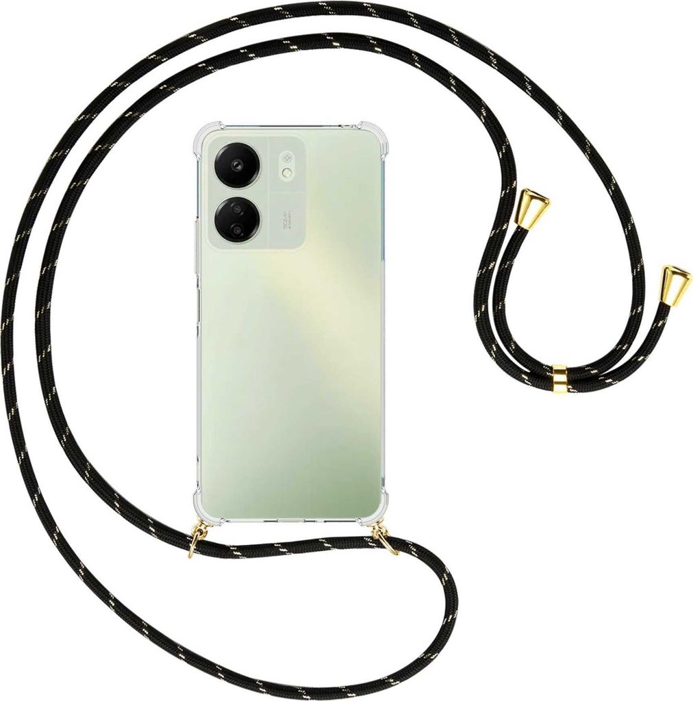Handykette Backcover-Schutzhülle mit Band (Metall goldfarben) für Xiaomi Redmi 13C (6.71'') - schwarz/gold