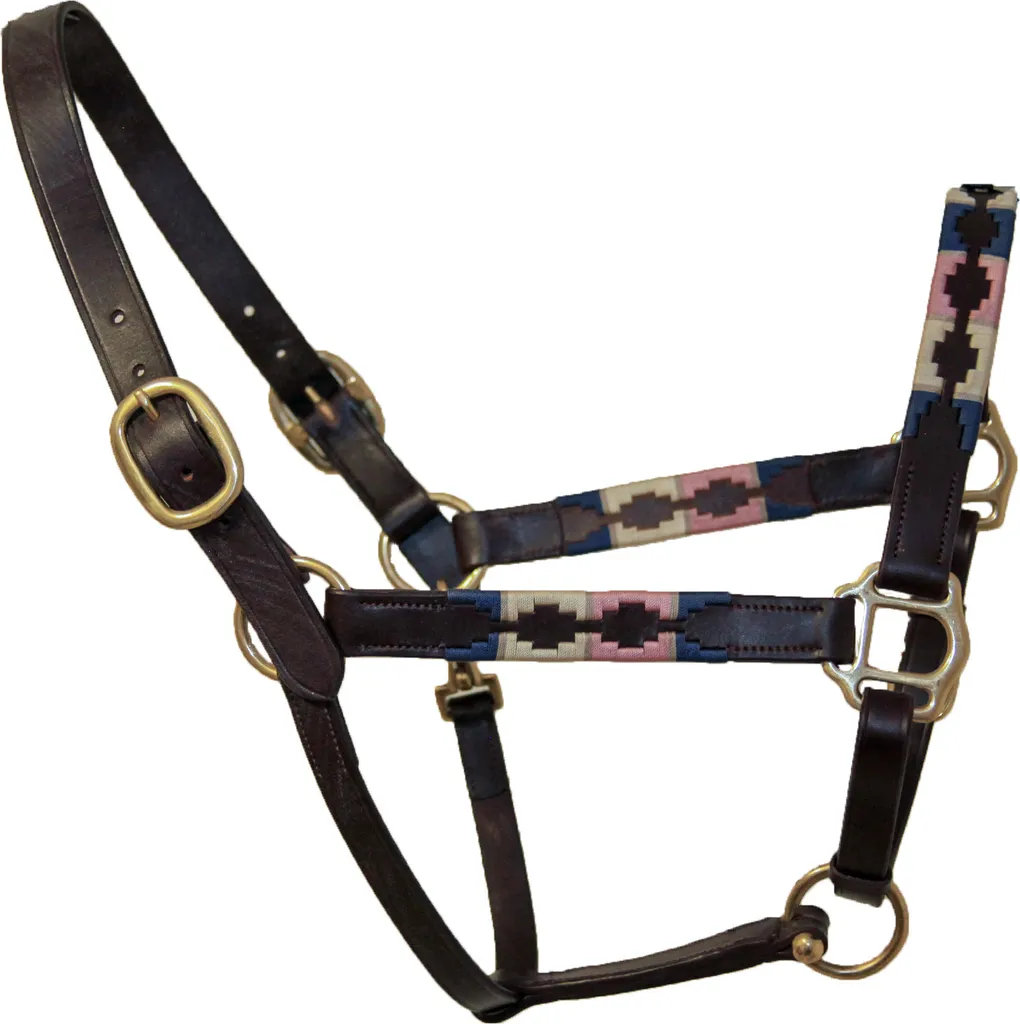 Licol Blenheim Polo en Cuir ER812 Taille Full Rose Nature Bleu Marine