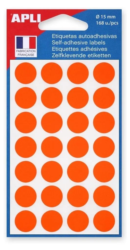 Pastilles rondes orange 15 mm Agipa 111845 - Adhésif permanent rond