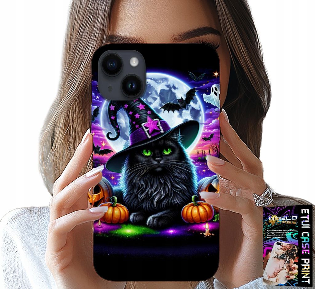 Fall Für Iphone 15 Plus - Schwarze Katze Halloween Salem Kürbis Designs
