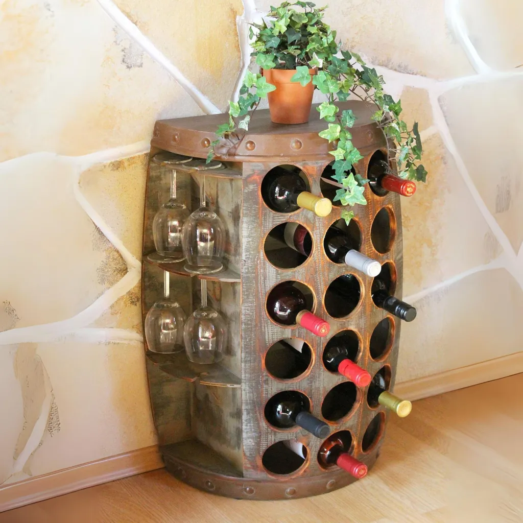Armoire tonneau bar à vin en bois massif style rustique pour le salon