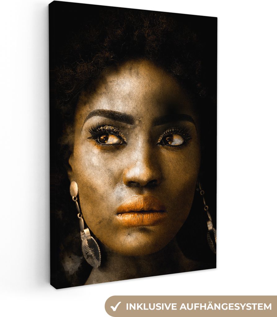 OneMillionCanvasses - Leinwandbilder - 90x140 cm, Frauen - Lehm - Ohrringe, Wandbilder Kunstdruck Wanddekoration - Wandschmucke - Schlafzimmer