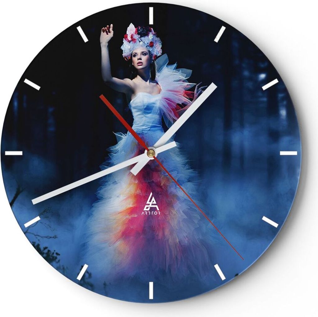 Wanduhr - Rund - Glasuhr - Frau Geheimnis Nacht Wald - 30x30cm - Schleichendes Uhrwerk - Lautlos - zum Aufhängen bereit - Dekoration Modern - Wand...
