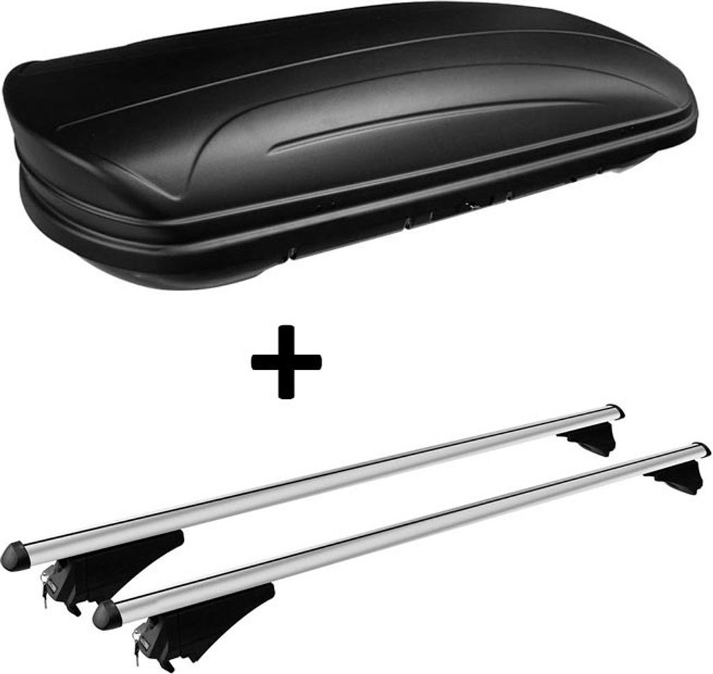 Dachbox schwarz matt VDP MAA320M er Auto Dachkoffer 320 Liter abschließbar + Alu-Relingträger Dachgepäckträger aufliegende Reling im Set kompat...