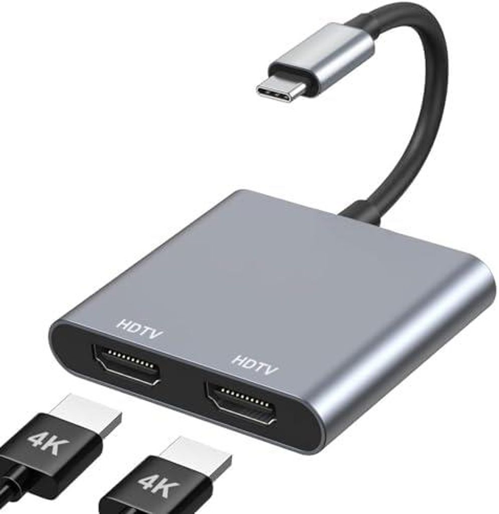 USB C auf Dual HDMI Adapter 4K@60Hz, Typ C to HDMI Splitter for Dual Monitors, Dual-Monitor-Adapter für MacBook Pro/Air, iPad, Samsung, Surface, D...