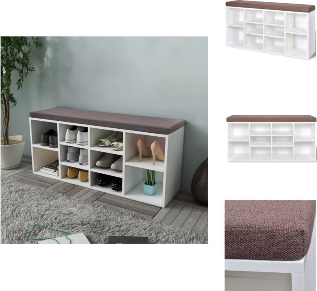Schuhschrank Schuhbank Sitzbank 10 Fächer weiß - Truhen- & Flurbänke
