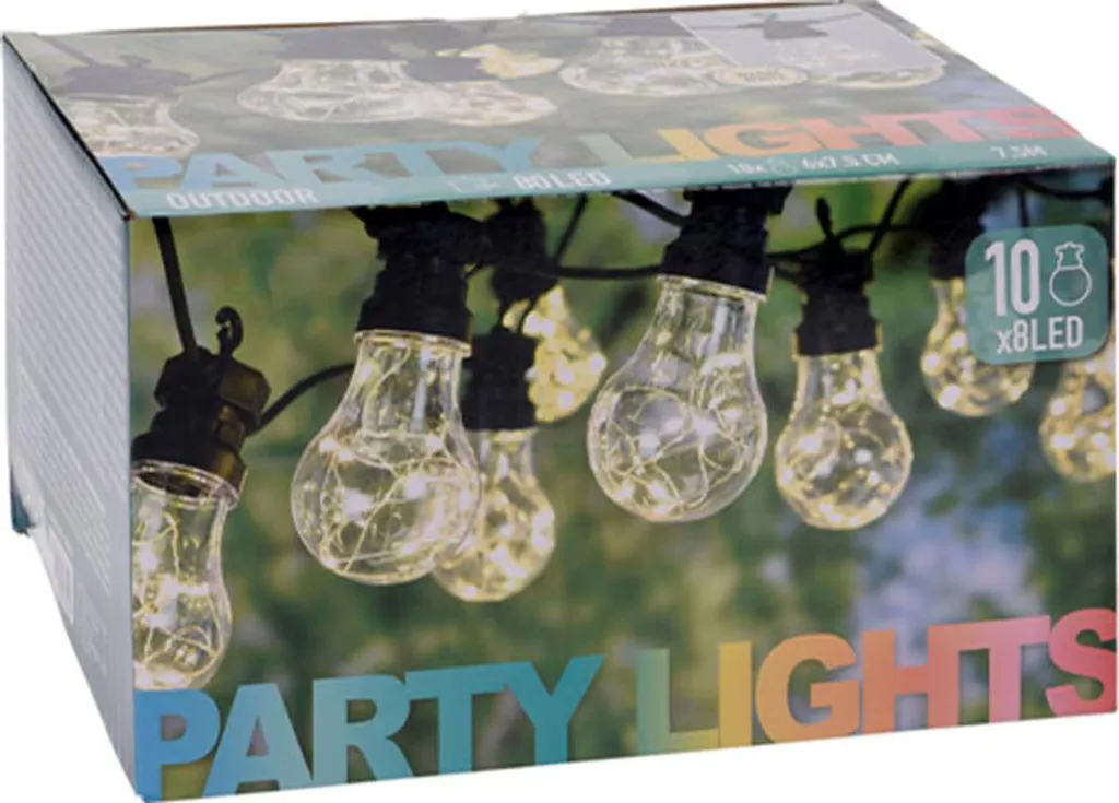 Luci LED Esterno 7.5m IP44 - 10 Lampadine 80 LED Party Style
