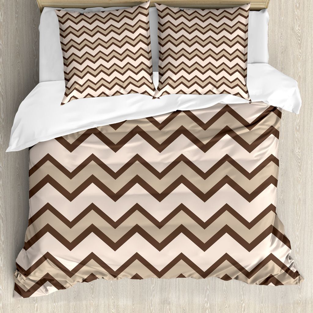 ABAKUHAUS Bräunen Bettbezug, Klassische Chevron Zigzags, Milbensicher Allergiker geeignet mit Kissenbezügen, 200 cm x 200 cm - 80 x 80 cm, Brown ...