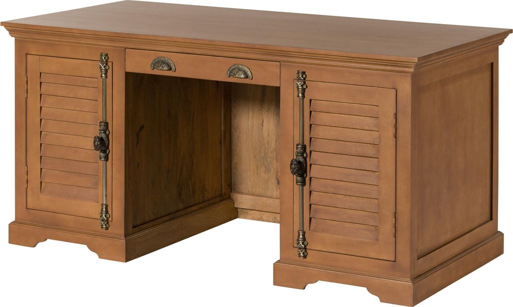 MASSIVMOEBEL24 Schreibtisch Mango 160x80x76 beige geölt TOULOUSE #20
