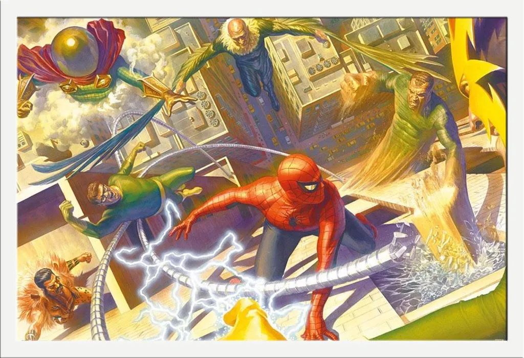 Poster Marvel Spider-Man vs Sinister Six + Cornice Shinsuke Bianco MDF