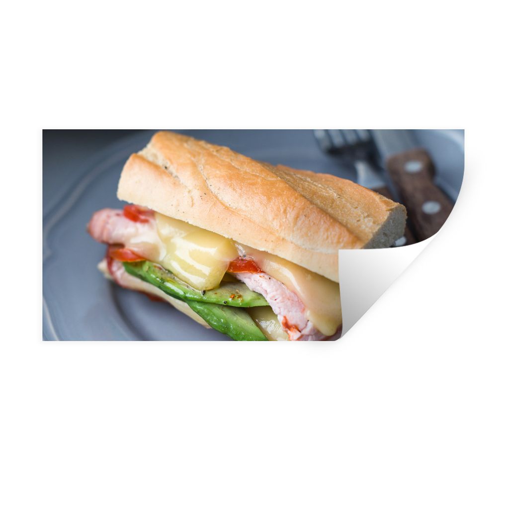 MuchoWow Wandtattoo Wandsticker Wandaufkleber Reichhaltig gefülltes Toastbrot zum Mittagessen 160x80 cm Selbstklebend und Repositionierbar - Sti...