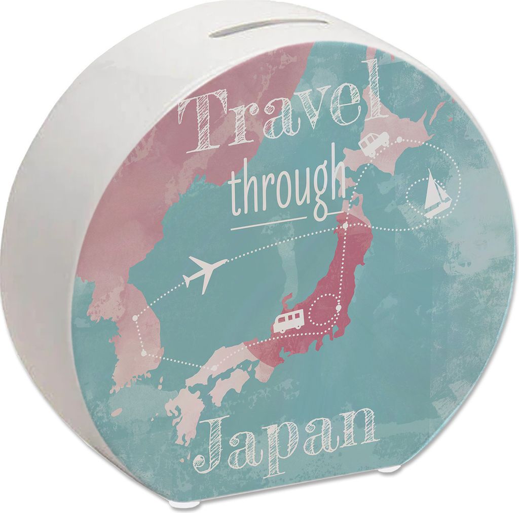 Spardose mit Japan Karte und Spruch - travel through Japan