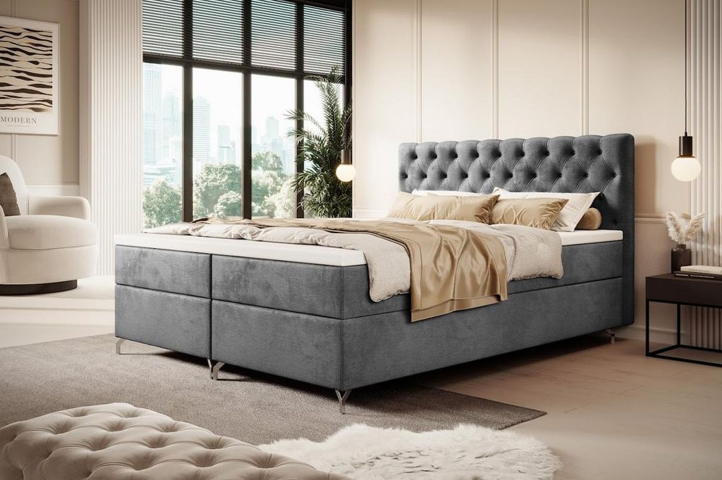 Polsterbett 180x200 ADRIA mit Stauraum - grau