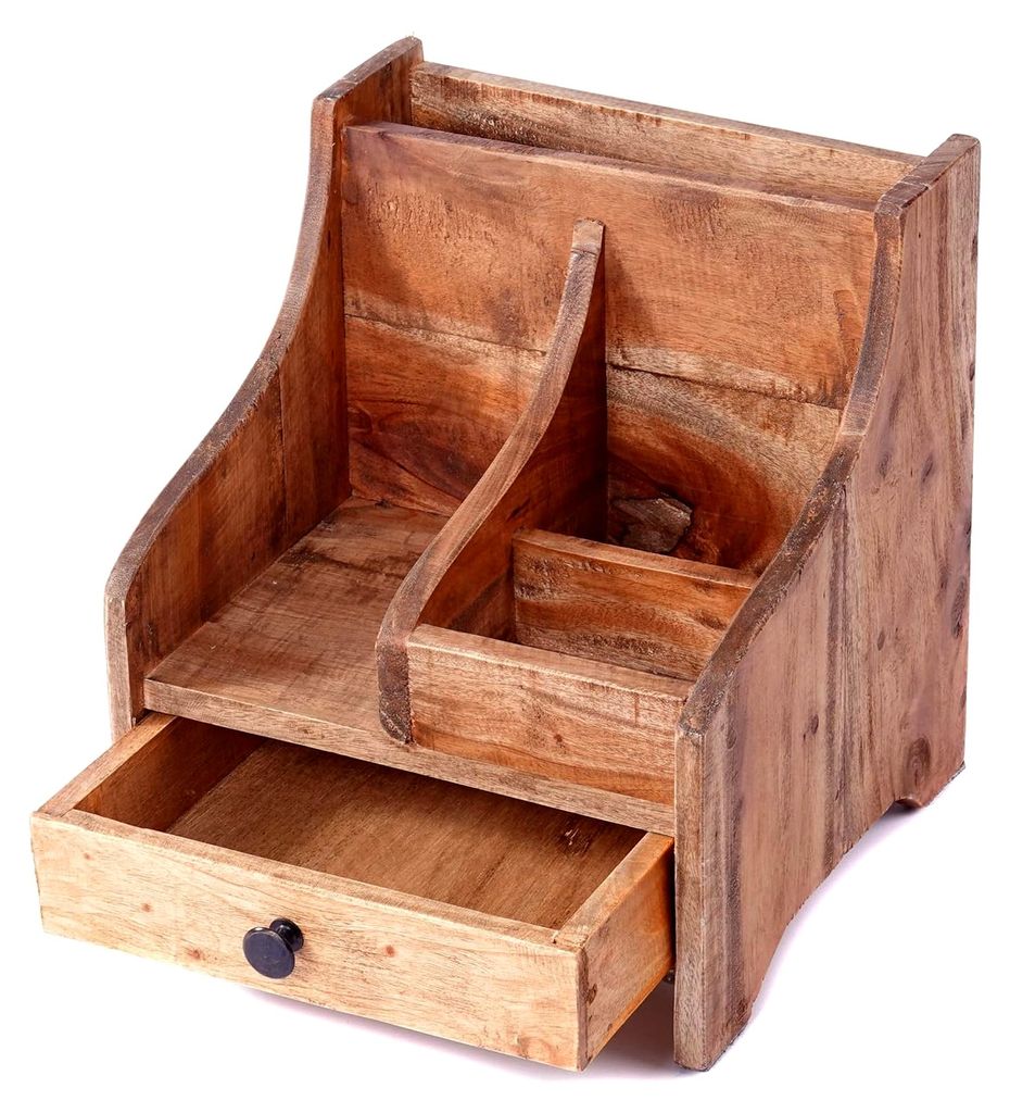 BÜRO College | 30 cm, Mahagoni Holz, mit Schublade | Holz Organizer, Schreibtisch Ablage, Tisch Organizer, Natur Büroablage, Bürokiste