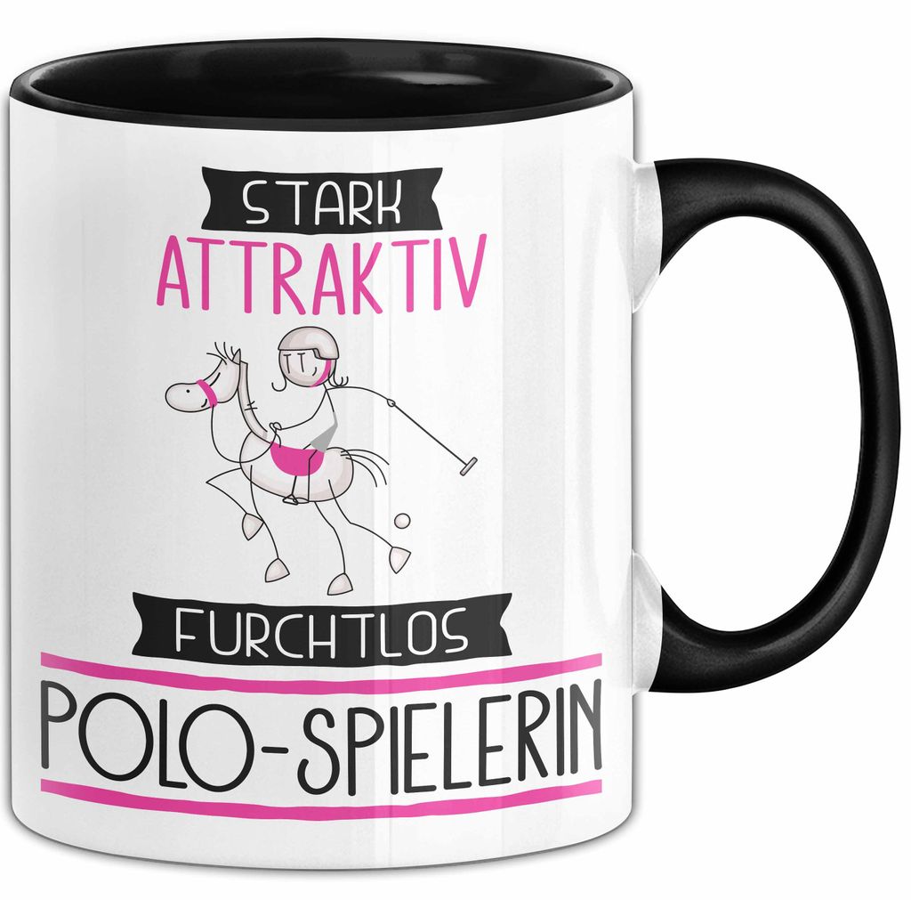 Polo-Spielerin Tasse Geschenk Becher Stark Attraktiv Furchtlos Polo-Spielerin Lustige Geschenkidee (Schwarz)