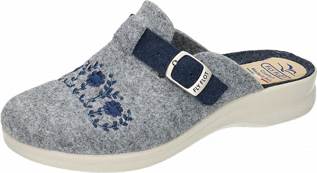 Fly Flot Damen Pantoffel Hausschuh PET recycelt zarte Blumen robust 320142, Größe:41 EU, Farbe:Grau