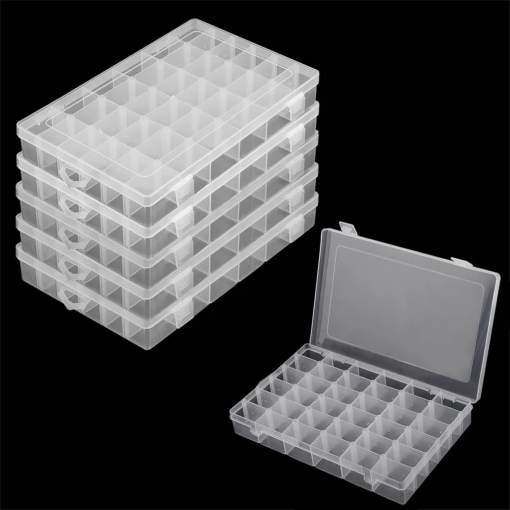 Boîte de rangement avec 36 compartiments en plastique transparent 27cm