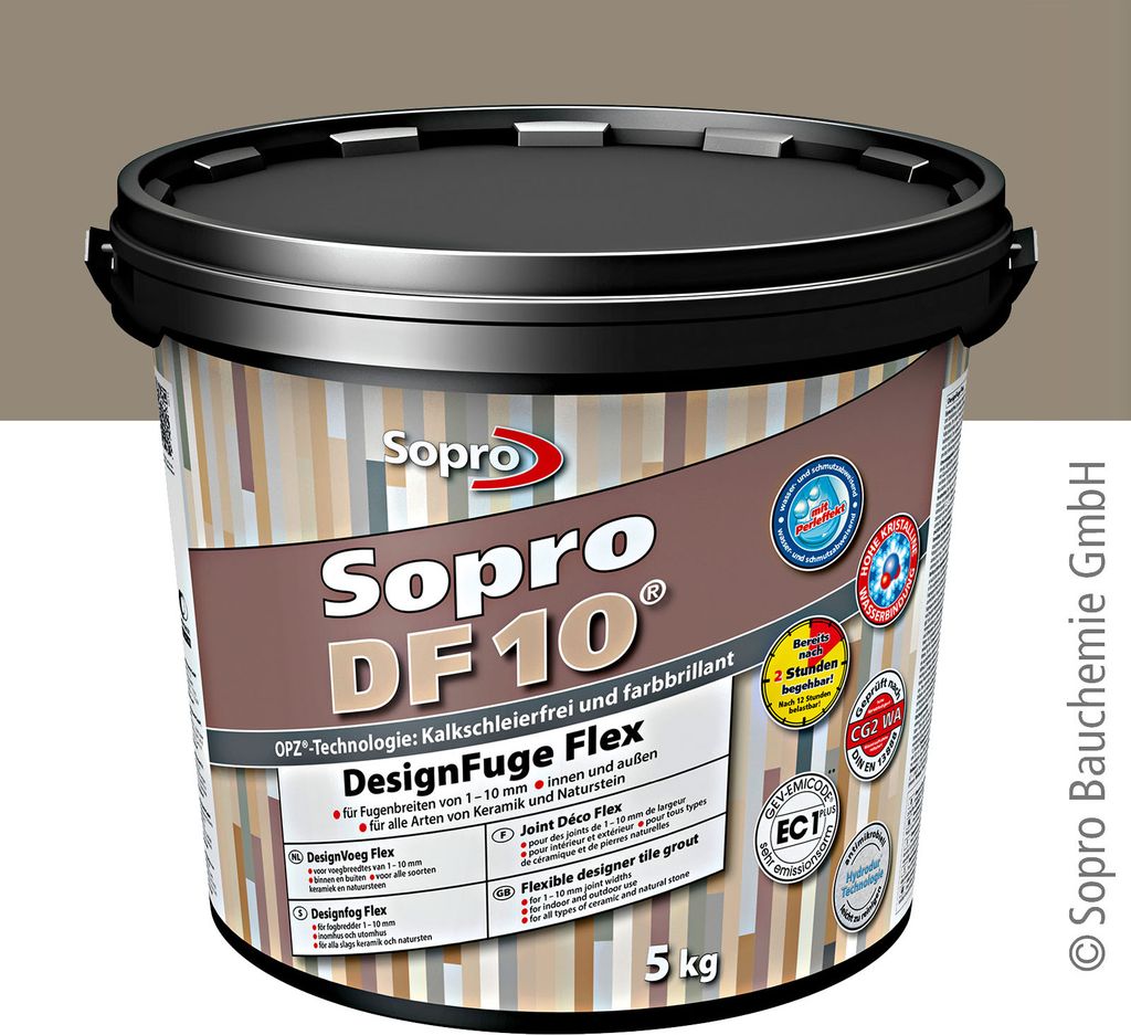 Sopro DF 10 Fliesen 5 kg Design Fuge Fugenmasse Fugenmörtel 1-10mm sandgrau-18