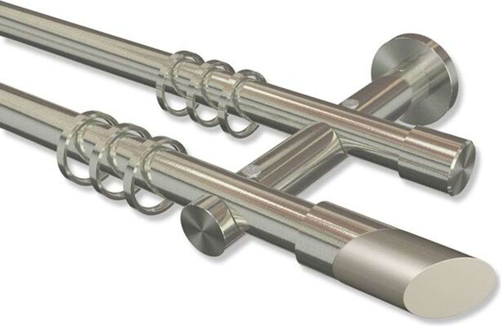 Interdeco Gardinenstange, Vorhangstange Edelstahl-Optik Modell Platon Verano, 20 mm Ø 2-läufig, 160 cm