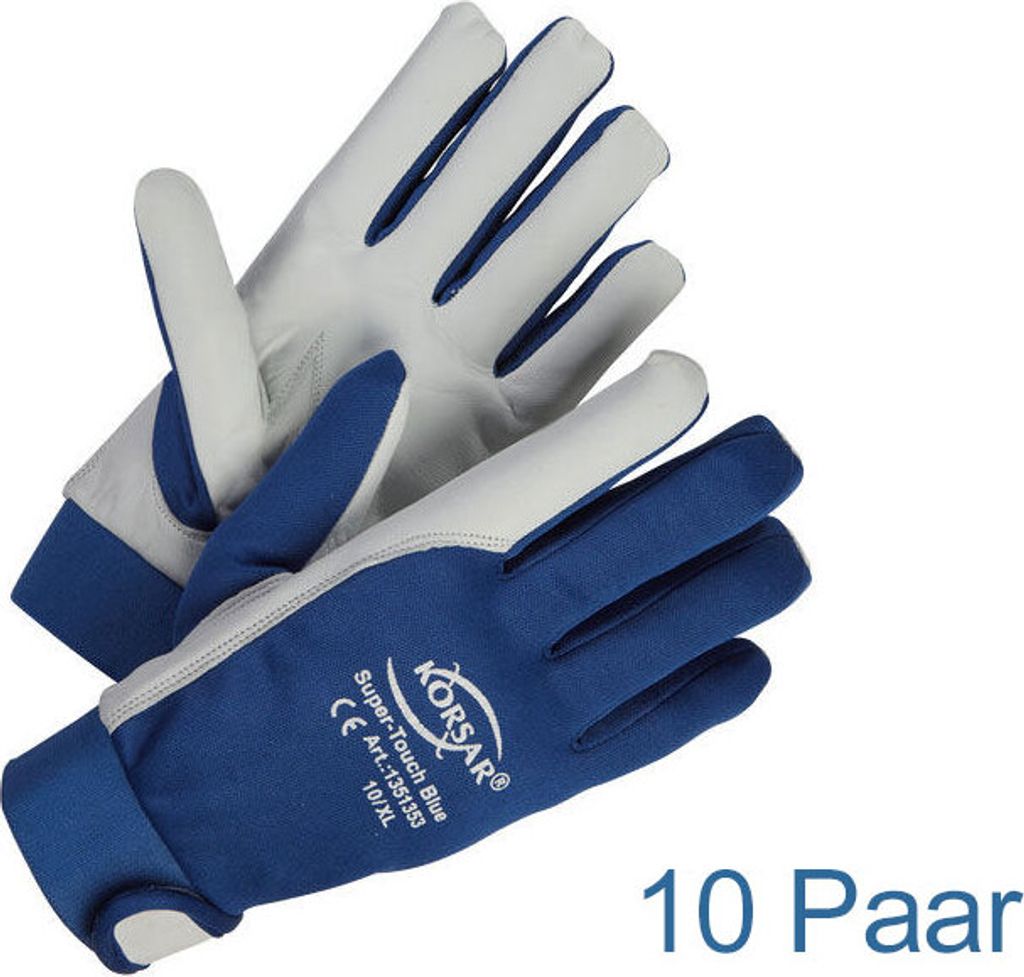10 Paar Mechanikerhandschuhe Super-Touch Größe 9 / L in Leder von Korsar