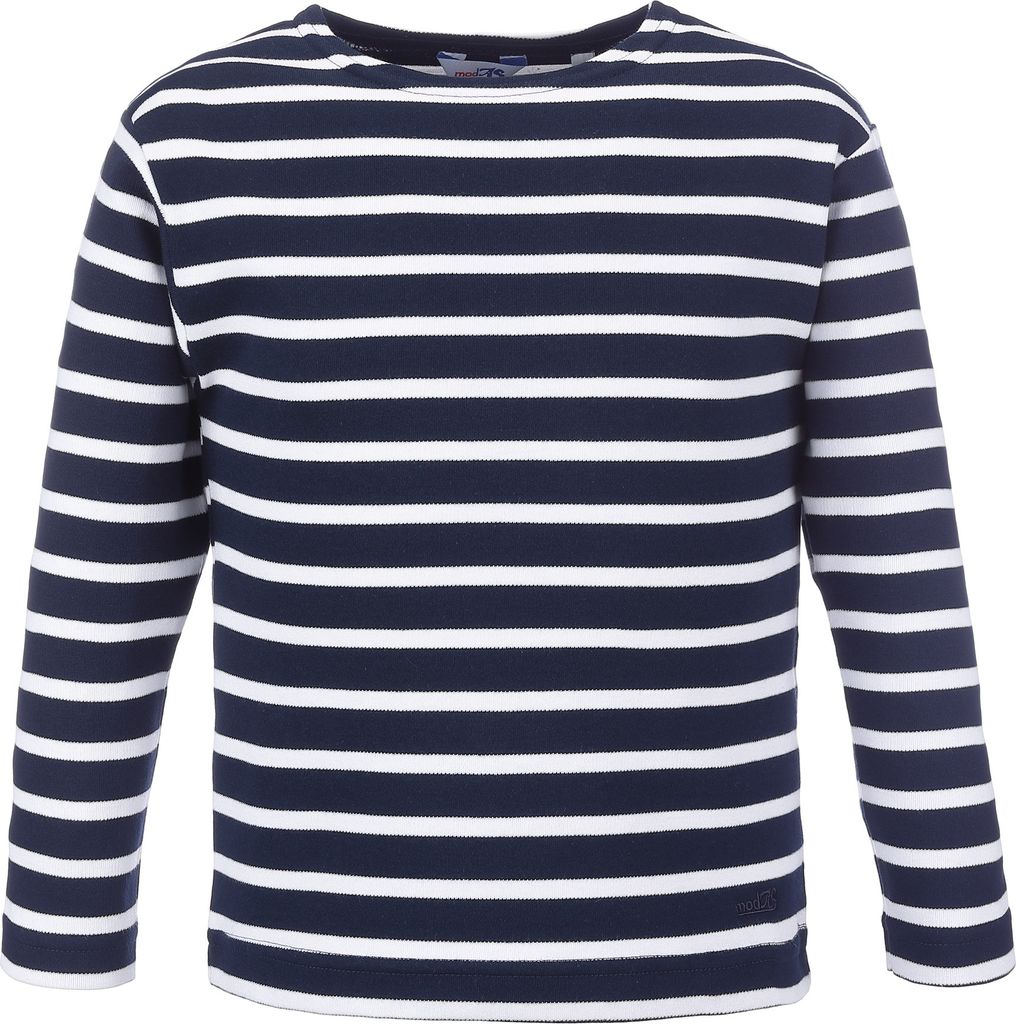 modAS Bretonisches Shirt für Kinder - Longsleeve Pullover Langarm Shirt mit Streifen Mädchen Jungen aus Baumwolle in Blau/Weiß Größe 80