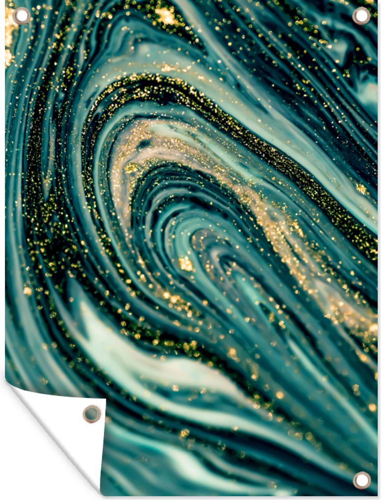 MuchoWow 60x80 cm Outdoor-Poster Gartendeko Sichtschutz Garten Poster für den Garten Marmoroptik - Luxus - Gold - Türkis - Glitzer