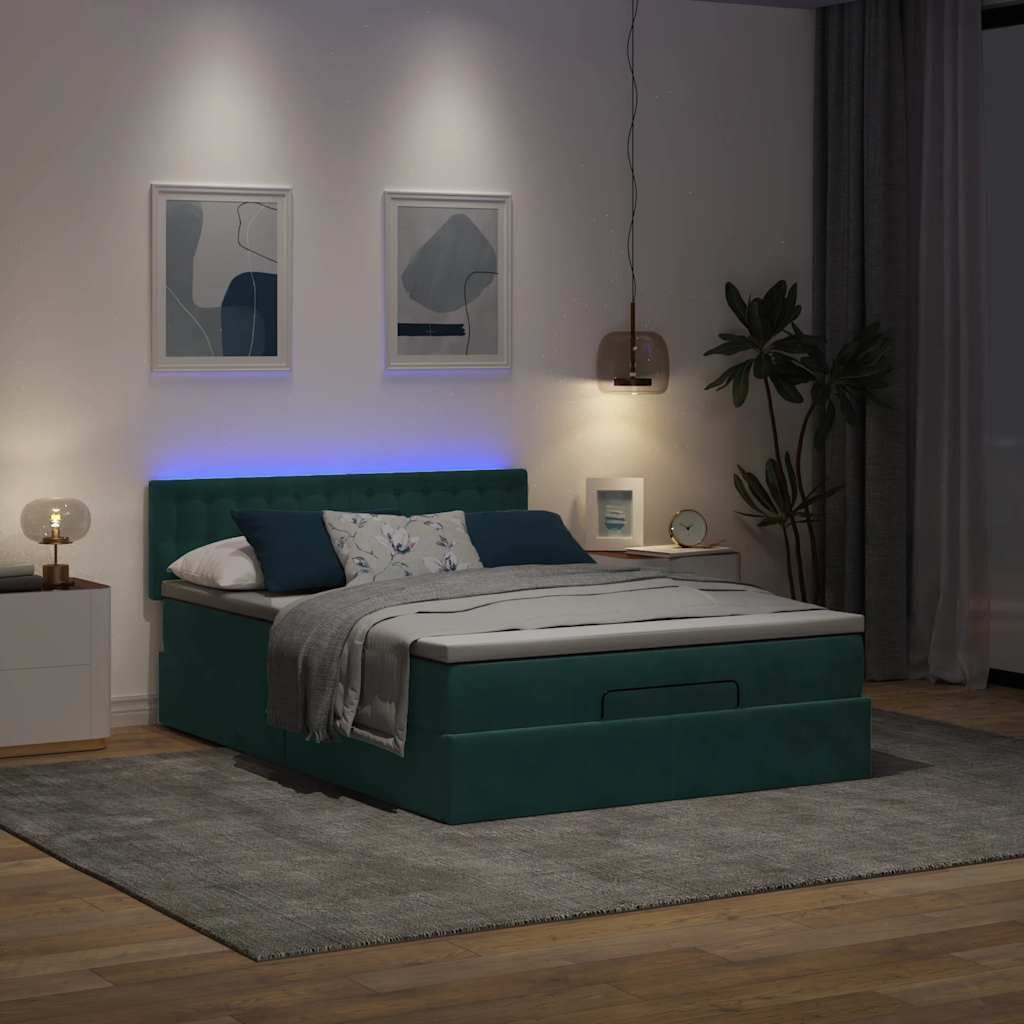 Möbel Ottoman-Bett mit Matratze & LEDs Dunkelgrün 140x200 cm Samt 3312773