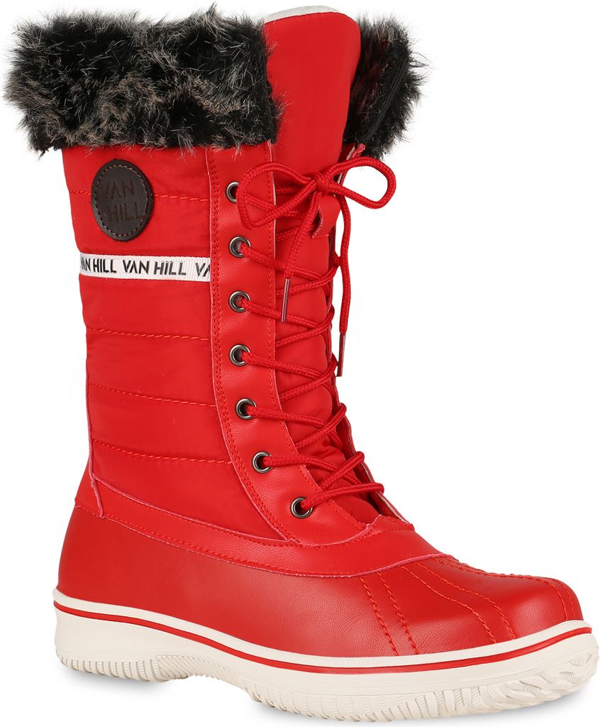 VAN HILL Warm Gefütterte Damen Stiefeletten Winterboots Stiefel Schuhe 838030, Farbe: Rot, Größe: 37