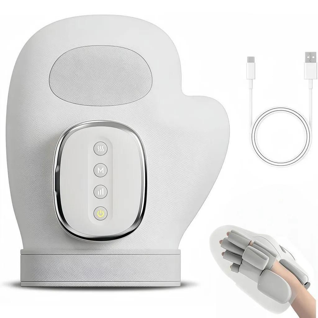 Handmassagegerät, Handschuhform mit Einzelfinger-Massage, 3 Modus&5 Stärke, Wärmekompression, Dreiteiliges Luftkissen für Finger,Handfläche,Ha...