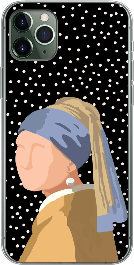 MuchoWow Handyhülle Schutzhülle Hülle für Telefoonhoesje iPhone 11 Pro Max Alte Meister - Mädchen mit Perlenohrring - Tupfen - Schwarz Silik...