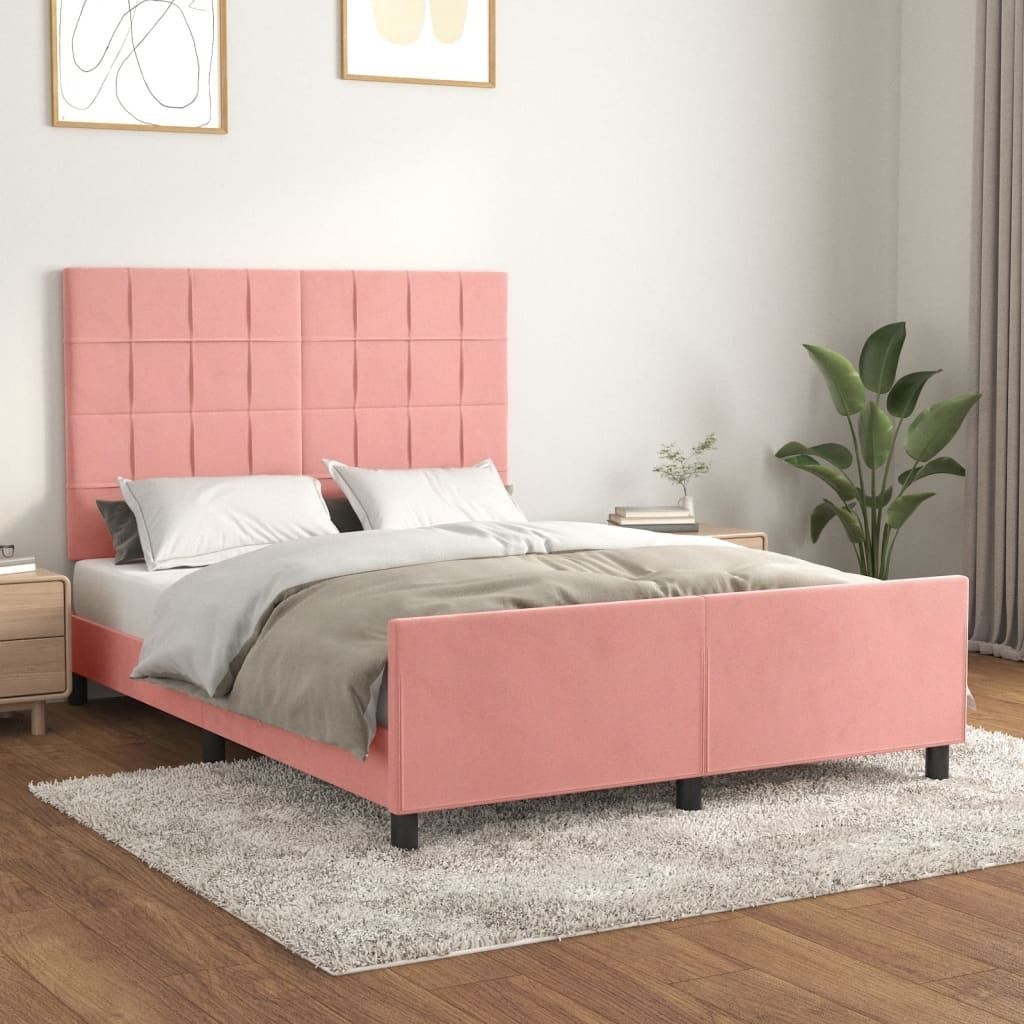 vidaXL Bettgestell mit Kopfteil Rosa 140x190 cm Samt - Bettgestell Mit Kopfteil - Bettgestelle Mit Kopfteile - Bettgestell - Bett Mit Kopfteil