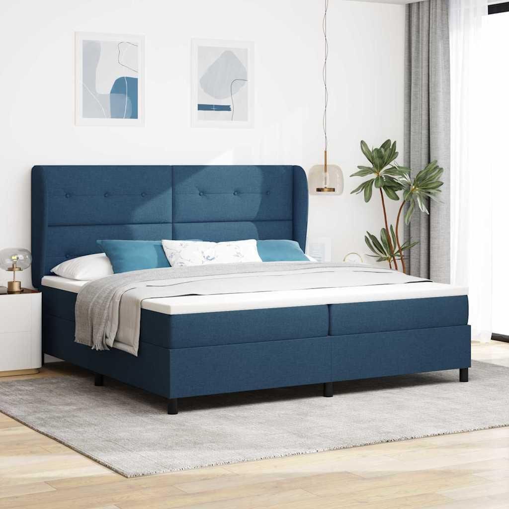 Maison Exclusive - Boxspringbett mit Kopfteil Blau 200 x 200 cm Stoff