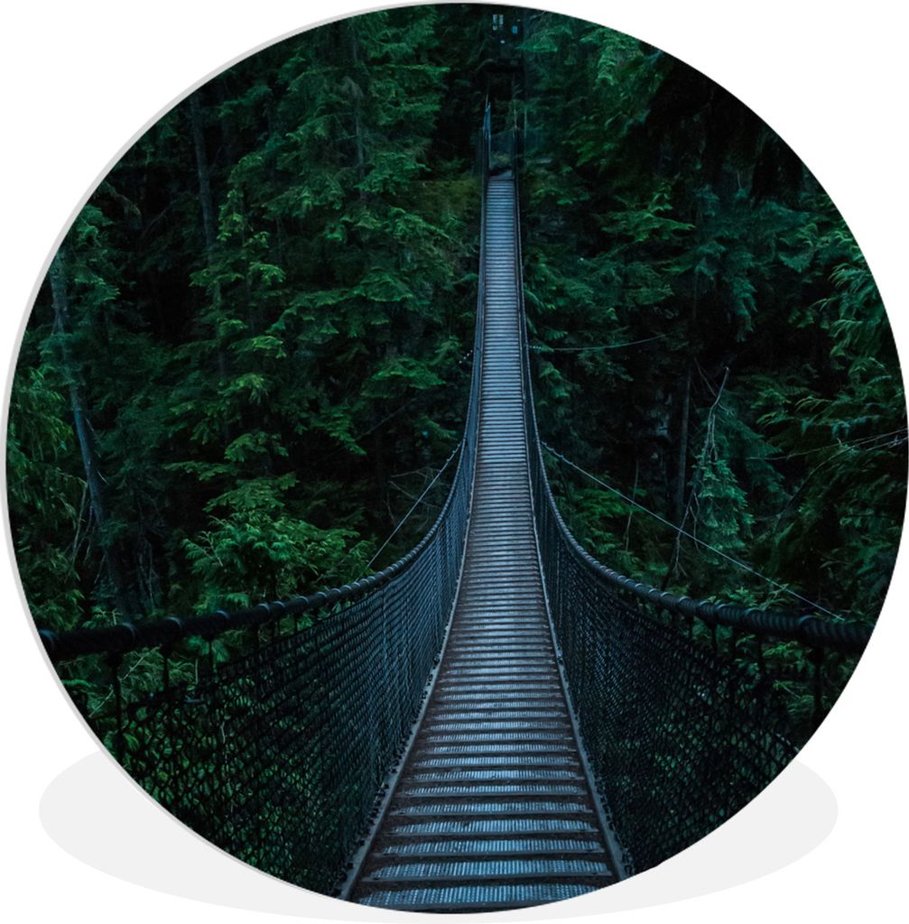 MuchoWow Rundes Wandbild - Runde Bilder Brücke - Kanada - Bäume Ø 60 cm Kreis Wanddekoration Kunststoff - Wandkreis - Wandschmuck - Wand Kreis...