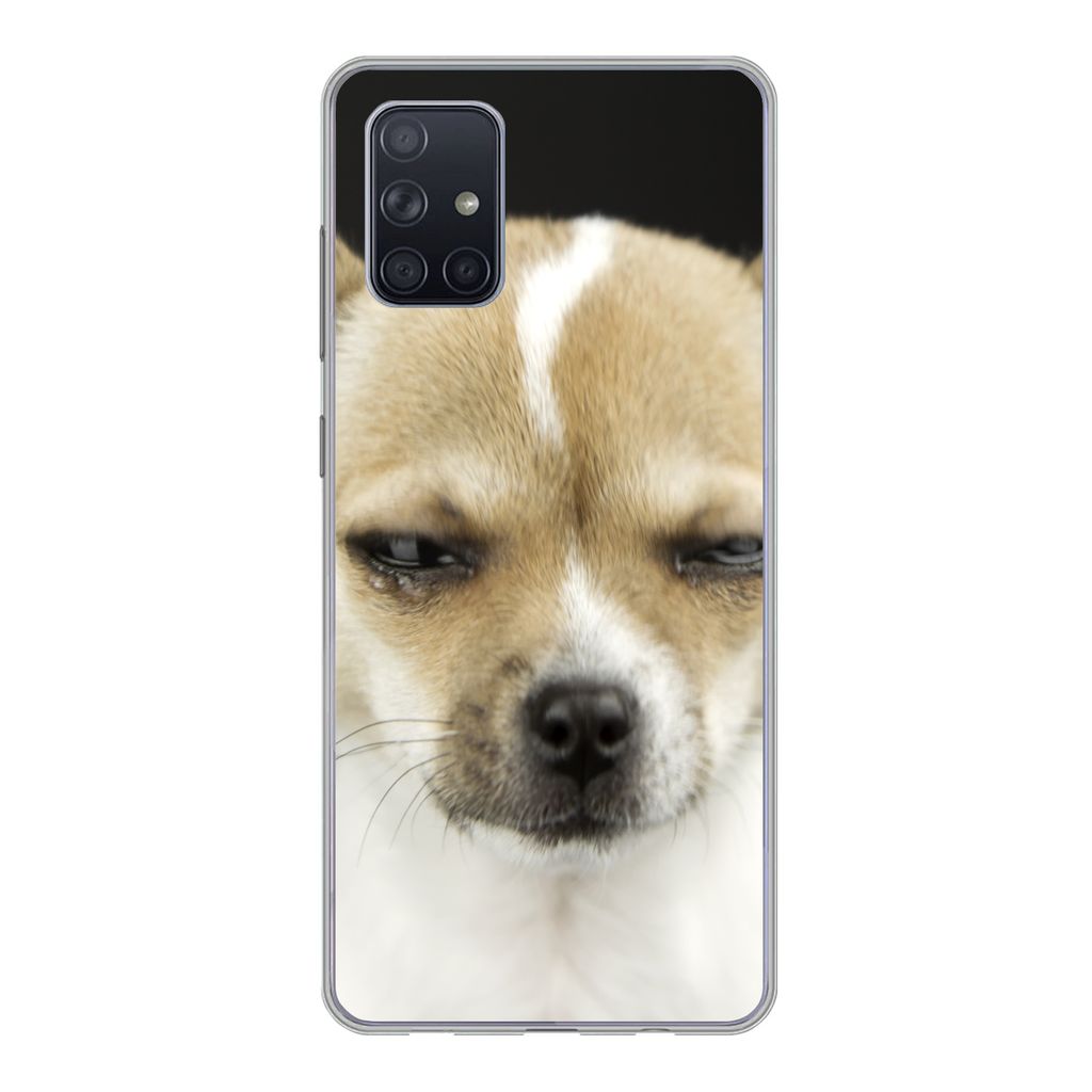 MuchoWow Handyhülle Schutzhülle Hülle für Samsung Galaxy A51 5G Weinender Hund auf schwarzem Hintergrund Silikon Softcase Handy Hülle