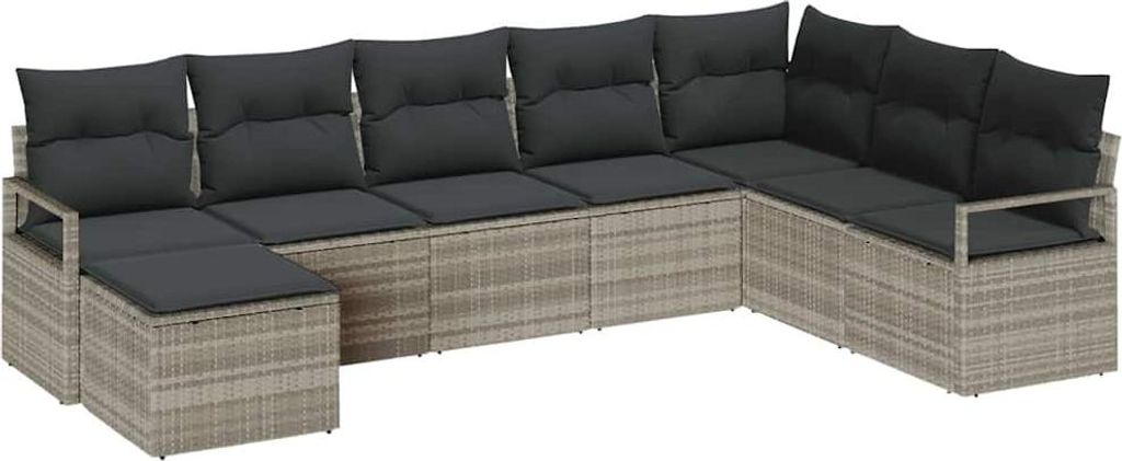 vidaXL Sofa Set mit Kissen mit Speicher 8 pcs Hellgrau Poly-Rattan