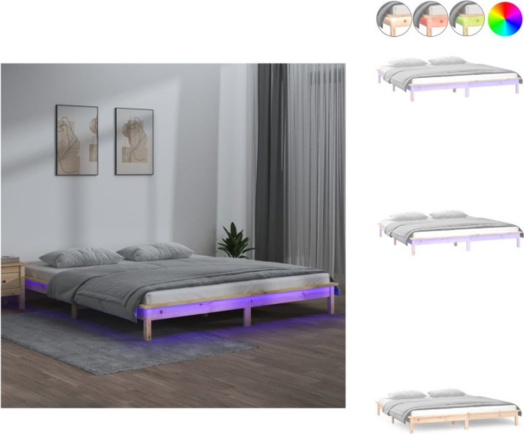 vidaXL Massivholzbett mit LEDs 120x190 cm - Betten & Bettgestelle