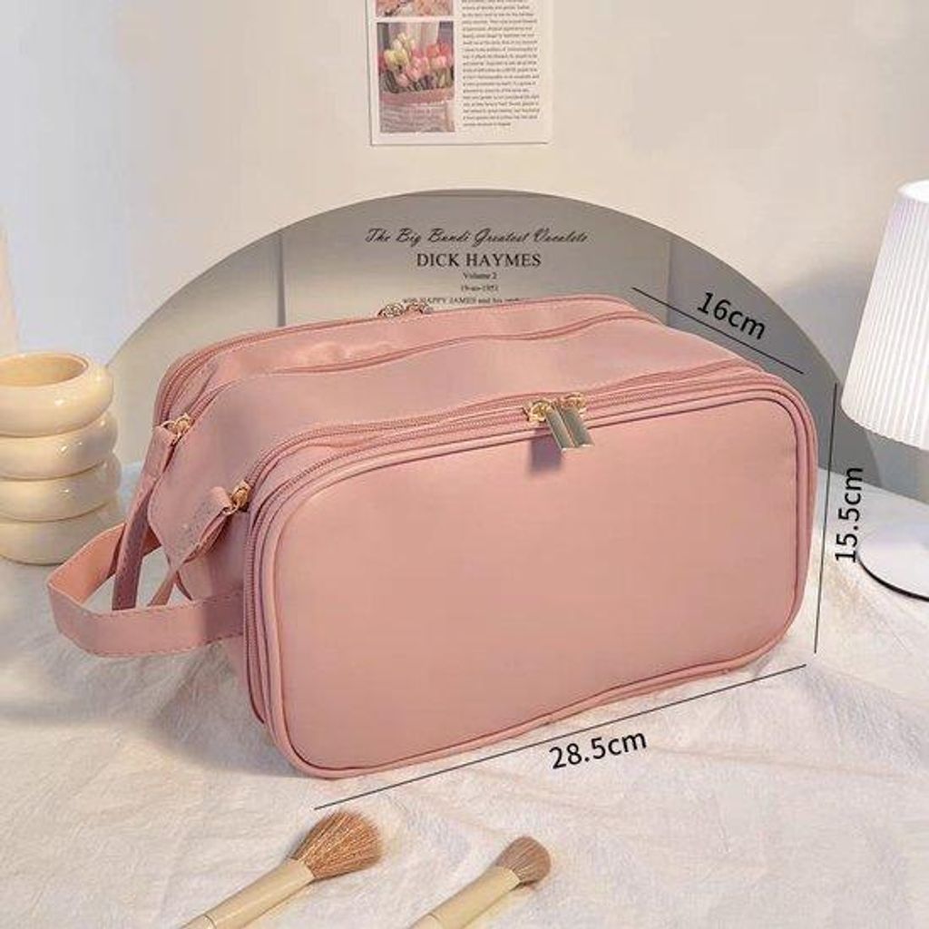 Damen-Handtasche oder Reisetasche mit Griff - große Schönheitsbeutel mit doppeltem Reißverschluss - wasserdichte Reisebeutel - rosa Farbe - 28,5...